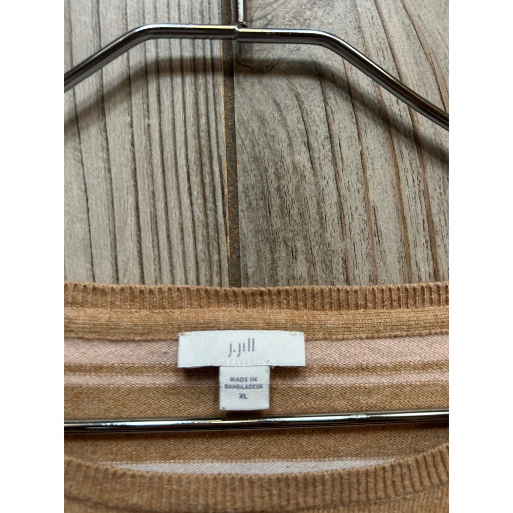 J. Jill Women XL Striped Scoop Neck Sweater Camel Pink Cream Relaxed Fit - Picture 4 of 7